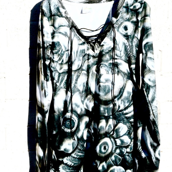 Floral Tiffany Tunic Shirt Blouse Boho Flowers Size Medium Large Cottagecore - Picture 4 of 7